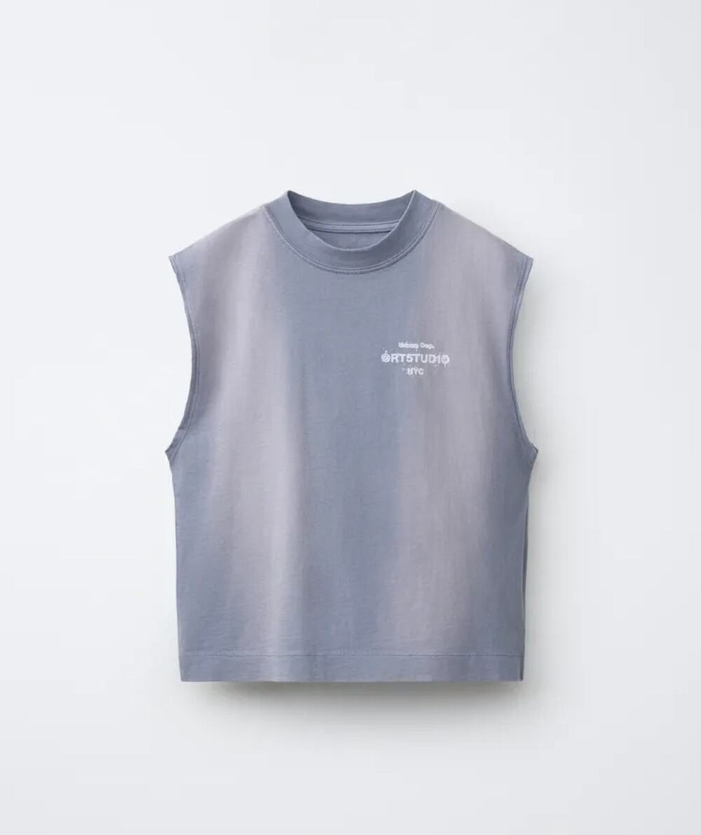 NEW! Zara Gray Sleeveless T-shirt Round Neck Graphic Print Tie Dye Teen 13-14